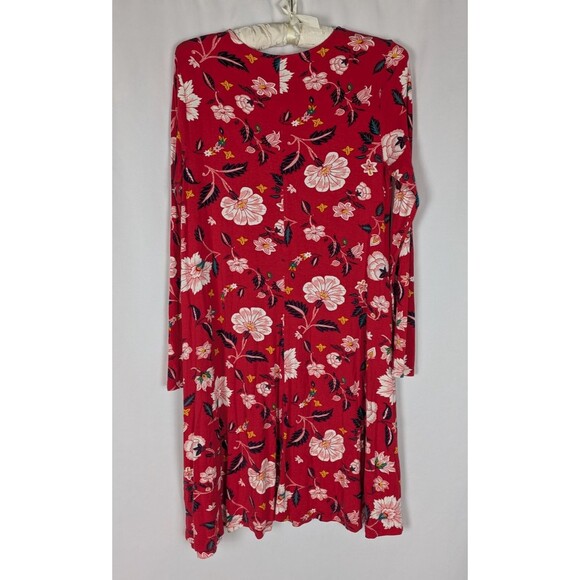 Old Navy Dress M Women's Red Floral Long Sleeve Swing Jersey Knit Comfy - Picture 3 of 5
